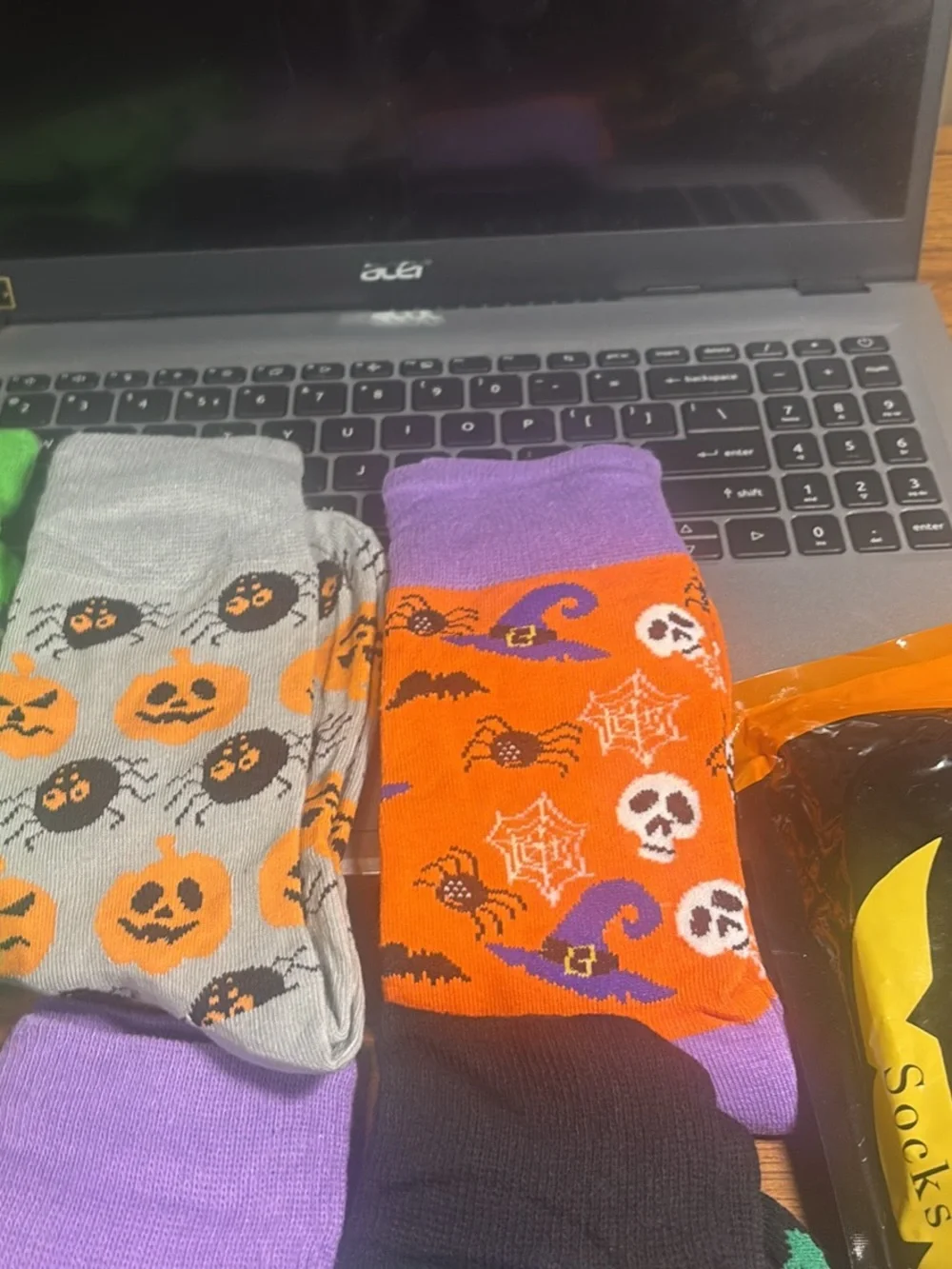 Halloween Novelty Men's women’s Crew Socks - Multi Color Pack 6 pr one size